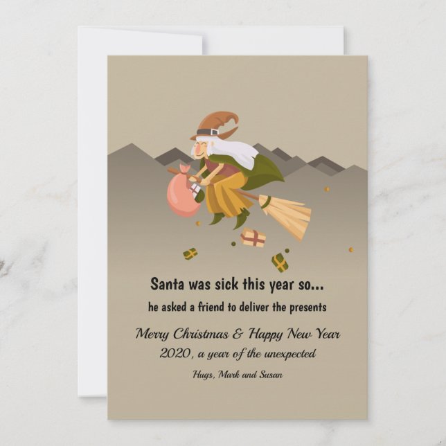 Witch Delivering Christmas Presents Card (Front)