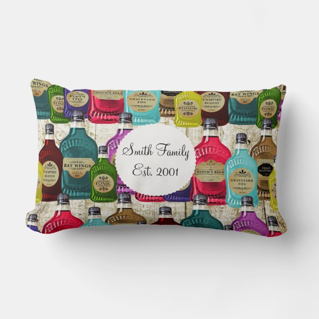 Witch Doctors Magic Potion Apothecary Tonic Bottle Lumbar Cushion (Front)