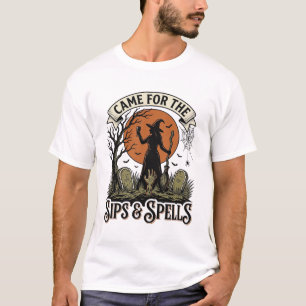 Witch Drinking Shirt Sips and Spells Vintage Hallo