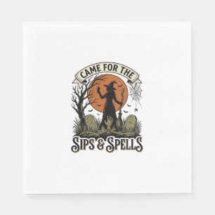 Witch Drinking Shirt Sips and Spells Vintage Hallo Napkin