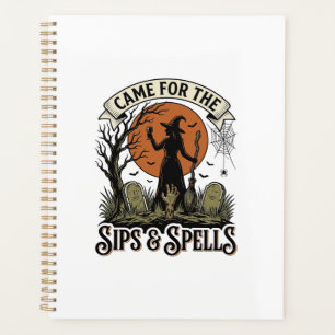 Witch Drinking Shirt Sips and Spells Vintage Hallo Planner