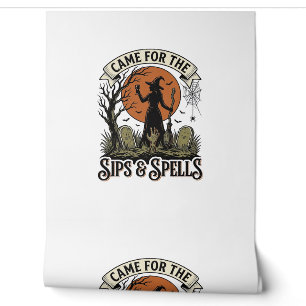 Witch Drinking Shirt Sips and Spells Vintage Hallo Wallpaper