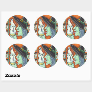 WITCH EATING SCREAMING ICE CREAM CONE, HALLOWEEN CLASSIC ROUND STICKER