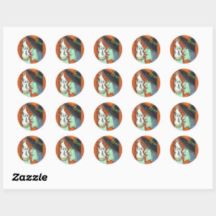 WITCH EATING SCREAMING ICE CREAM CONE, HALLOWEEN CLASSIC ROUND STICKER