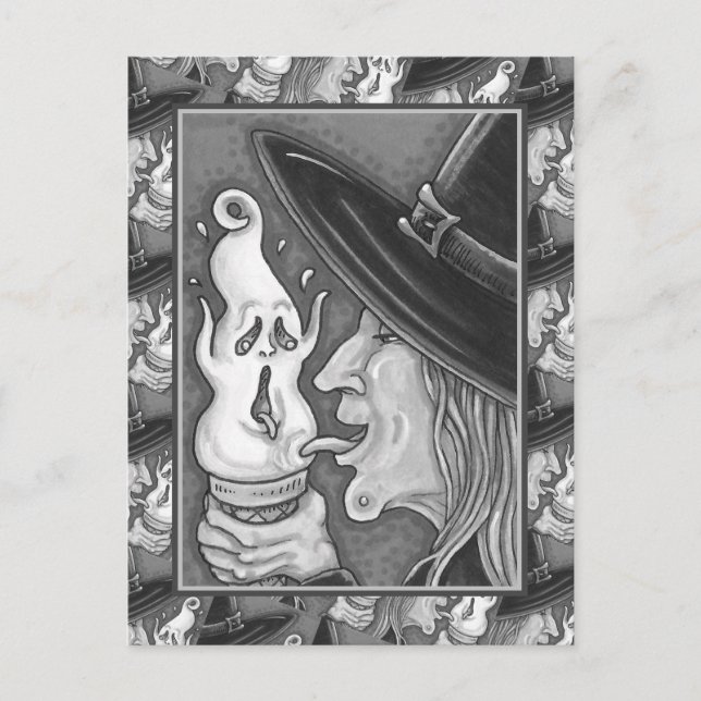 WITCH EATING SCREAMING ICE CREAM CONE, HALLOWEEN HOLIDAY POSTCARD (Front)