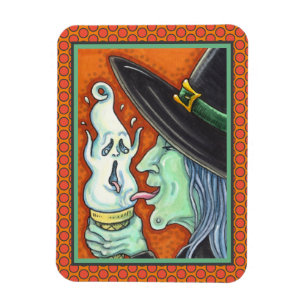 WITCH EATING SCREAMING ICE CREAM CONE, HALLOWEEN MAGNET