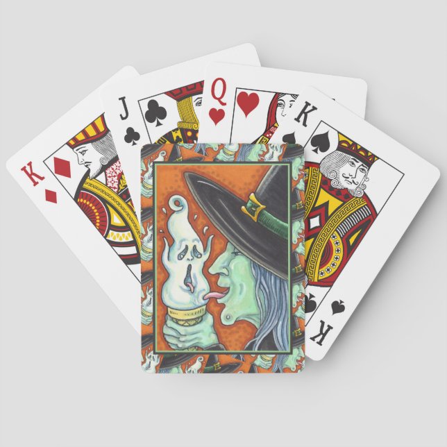 WITCH EATING SCREAMING ICE CREAM CONE, HALLOWEEN PLAYING CARDS (Back)