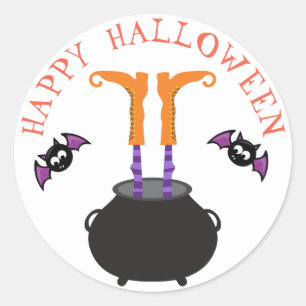 Witch Feet in Cauldron Halloween Classic Round Sticker
