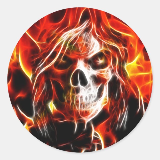 Witch Fiery Skull Classic Round Sticker (Front)