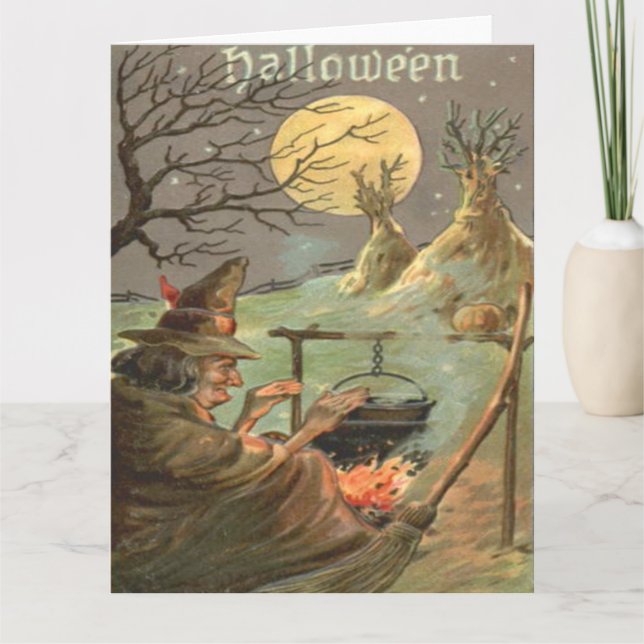 Witch Fire Cauldron Full Moon Night Card (Front)