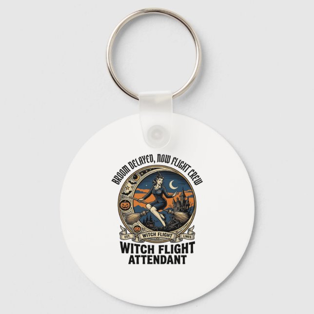 Witch flight attendant Halloween broom broke desig Key Ring (Front)
