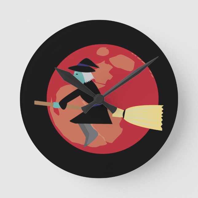 Witch Flying at Night Round Clock (Front)