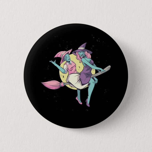 Witch Flying Broom Halloween Design 6 Cm Round Badge (Front)