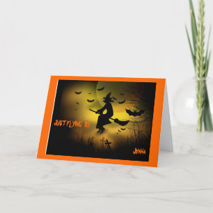 WITCH FLYING BY CUSTOM HAPPY HALLOWEEN CARD