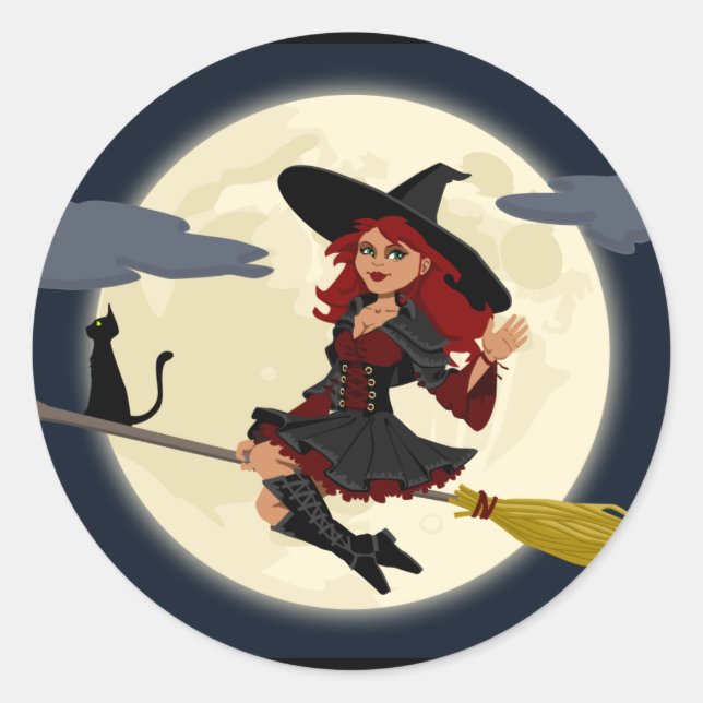 Witch Flying Classic Round Sticker (Front)