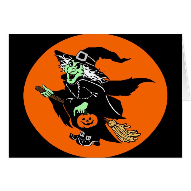 Witch Flying Halloween Cartoon (Front Horizontal)
