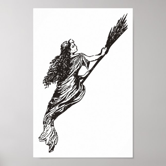 Witch flying on broom poster (Front)