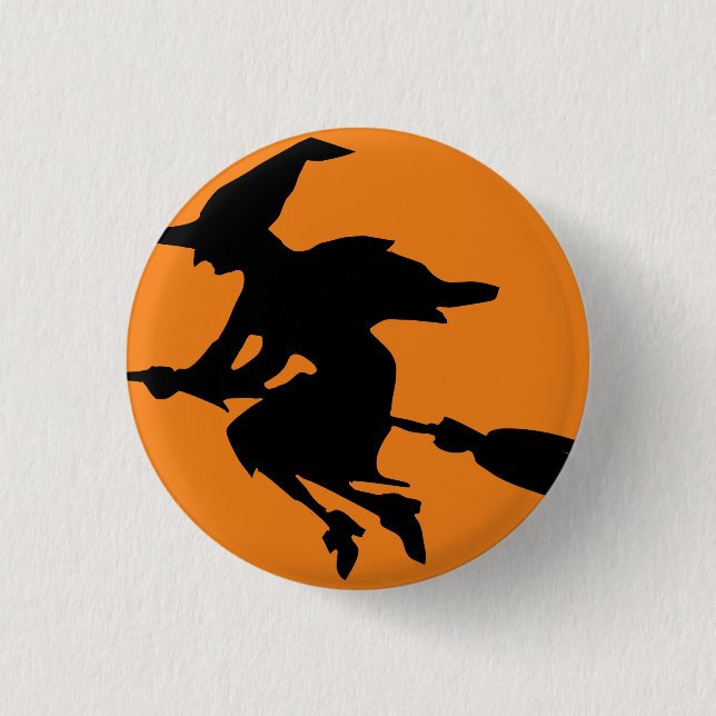 Witch Flying on Broom Silhouette 3 Cm Round Badge (Front)