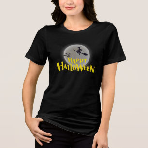 Witch Flying Over Moon Happy Halloween Tri-Blend Shirt