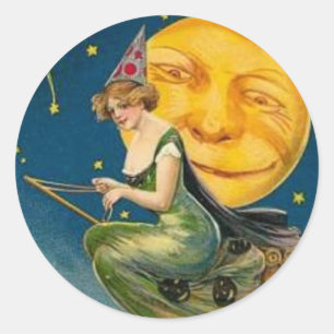 Witch Flying Past Moon - Halloween Sticker