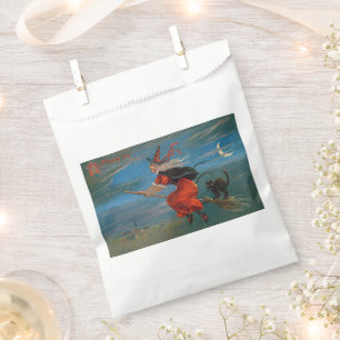 Witch Flying with Black Cat on Halloween Night Favour Bags