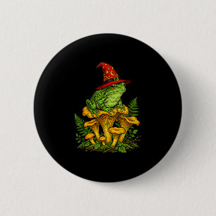 Witch frog sitting on mushrooms halloween magic 6 cm round badge