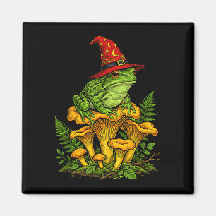 Witch frog sitting on mushrooms halloween magic magnet