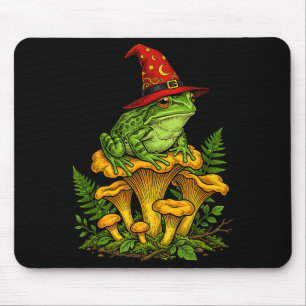 Witch frog sitting on mushrooms halloween magic mouse pad