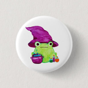 Witch Frog With Cauldron and Potions Watercolor 3 Cm Round Badge
