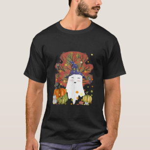 Witch Ghost Cat Pumpkin Coffee Lover Fall Leaves H T-Shirt