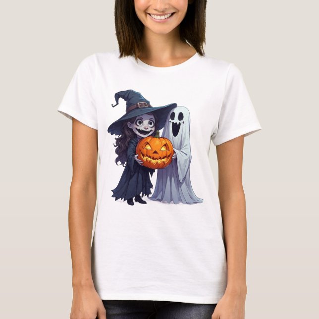 Witch Ghost Pumpkin Patch Halloween 🎃 T-Shirt (Front)
