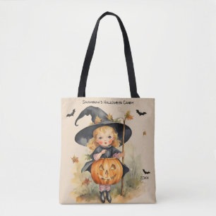 Witch Girl Custom Halloween Candy Tote Bag