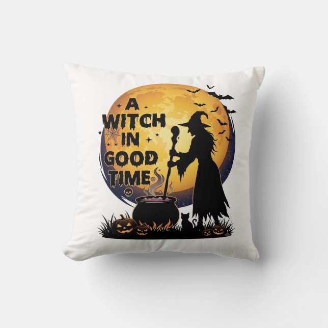 Witch Good Time Halloween Moon Cauldron_1 Cushion (Front)