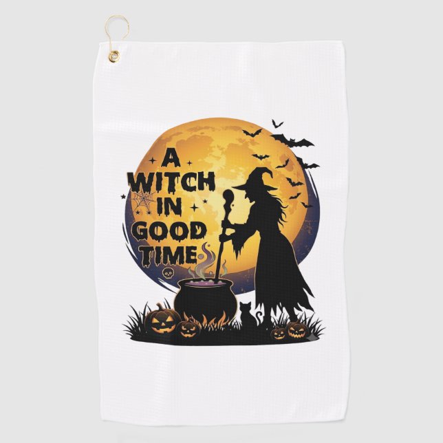Witch Good Time Halloween Moon Cauldron_1 Golf Towel (Front)