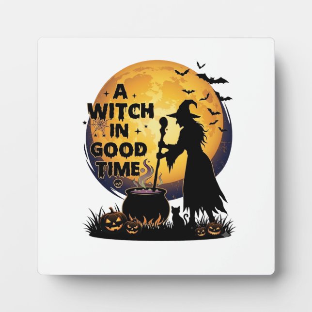 Witch Good Time Halloween Moon Cauldron_1 Plaque (Front)