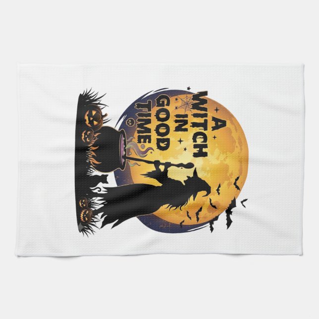 Witch Good Time Halloween Moon Cauldron_1 Tea Towel (Horizontal)