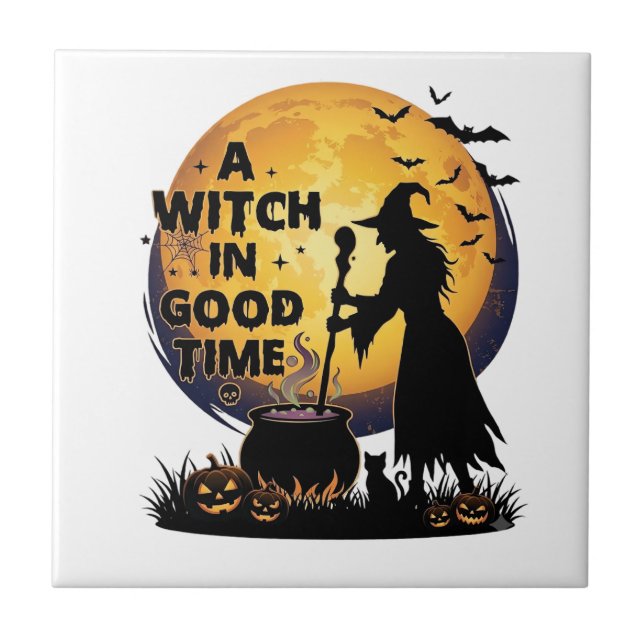 Witch Good Time Halloween Moon Cauldron_1 Tile (Front)