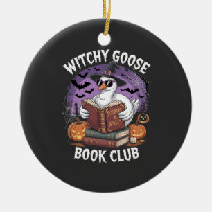 Witch Goose Book Club Spooky Halloween Animal Ceramic Tree Decoration