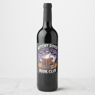 Witch Goose Book Club Spooky Halloween Animal  Wine Label