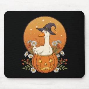 Witch Goose Halloween Pumpkin Flowers Cute Funny  Mouse Pad