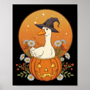 Witch Goose Halloween Pumpkin Flowers Cute Funny  Poster