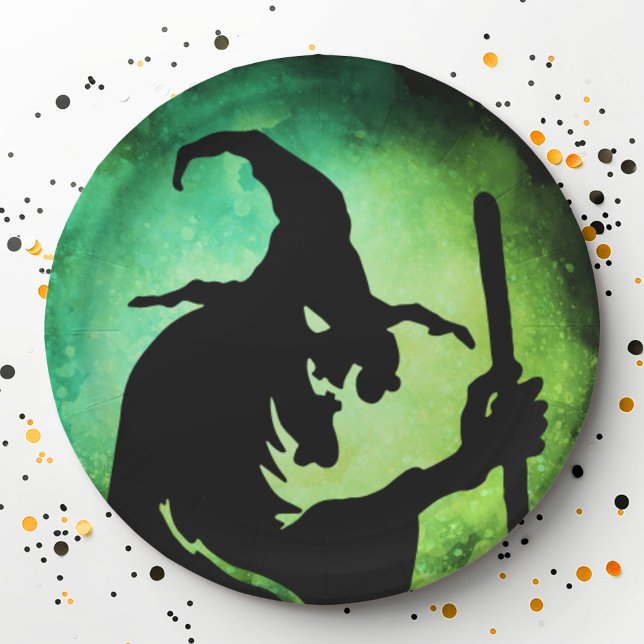 Witch green black Halloween Paper Plate (Witch green black Halloween Paper Plates)