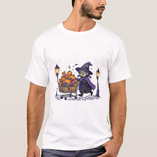 Witch Grocery Run Funny Halloween Art T-Shirt