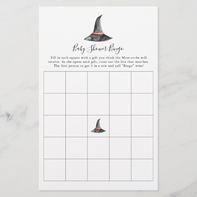 Witch Halloween Baby Shower Game Bingo Cute Flyer (Front)