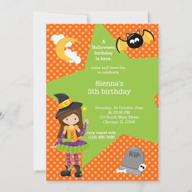 Witch halloween birthday invitation (Front)