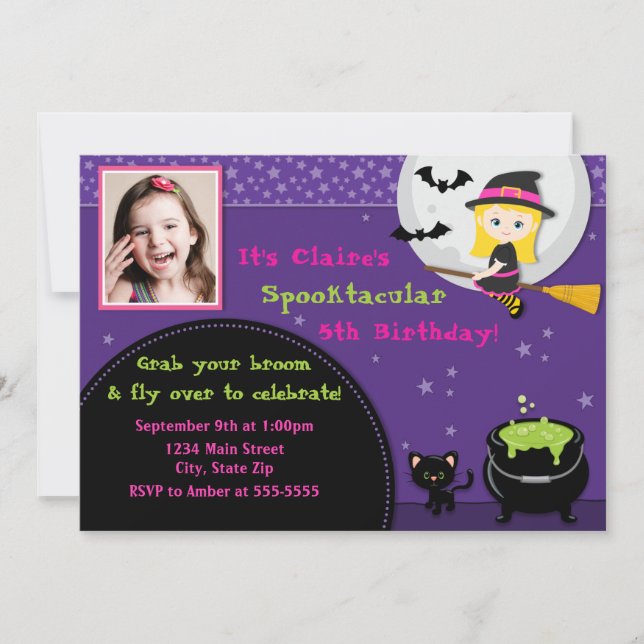 Witch Halloween Birthday Invitation Blonde (Front)