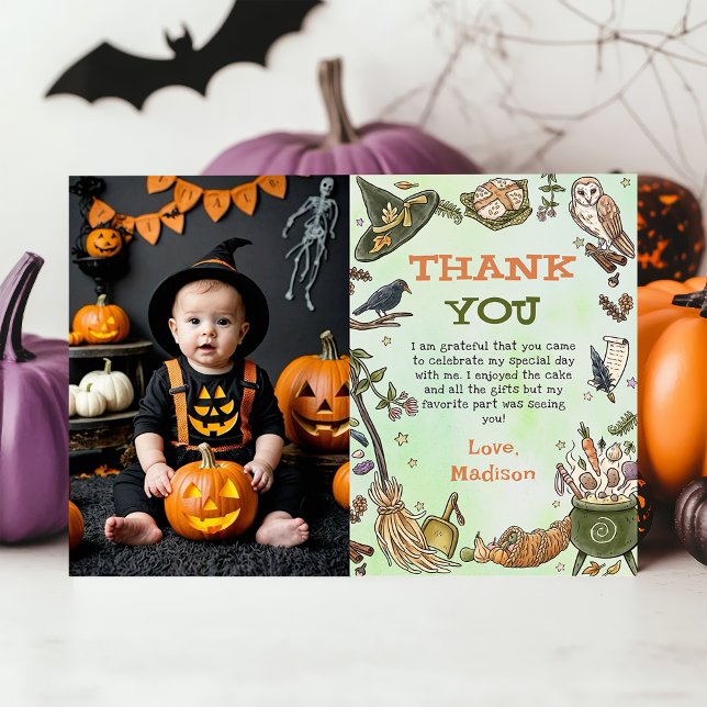 Witch Halloween Boy Birthday Photo Thank You Card (Creator Uploaded)