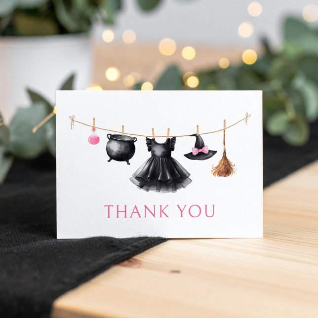 Witch Halloween Clothesline Baby Shower Thank You Card (Creator Uploaded)