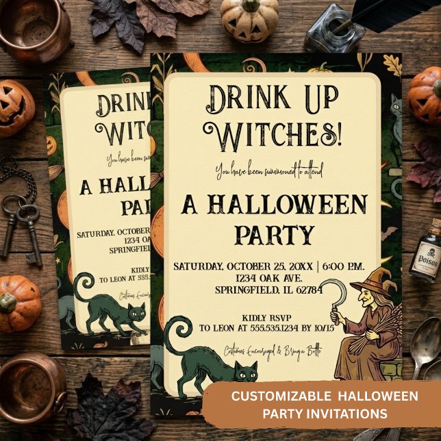 Witch Halloween | Cute Witch Night Cocktail Party  Invitation (Creator Uploaded)