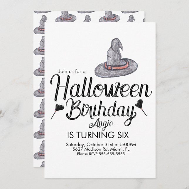 Witch Halloween Doodle Birthday Party Event   Invitation (Front/Back)